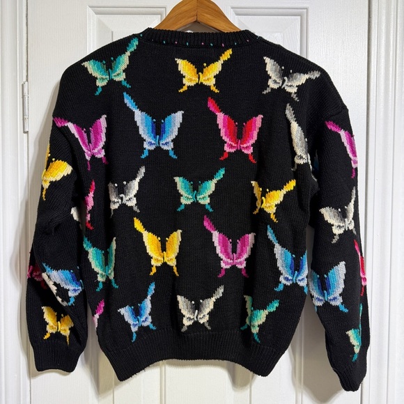 Vintage Christine Foley butterfly black colorful knit button up sweater small - Picture 2 of 5